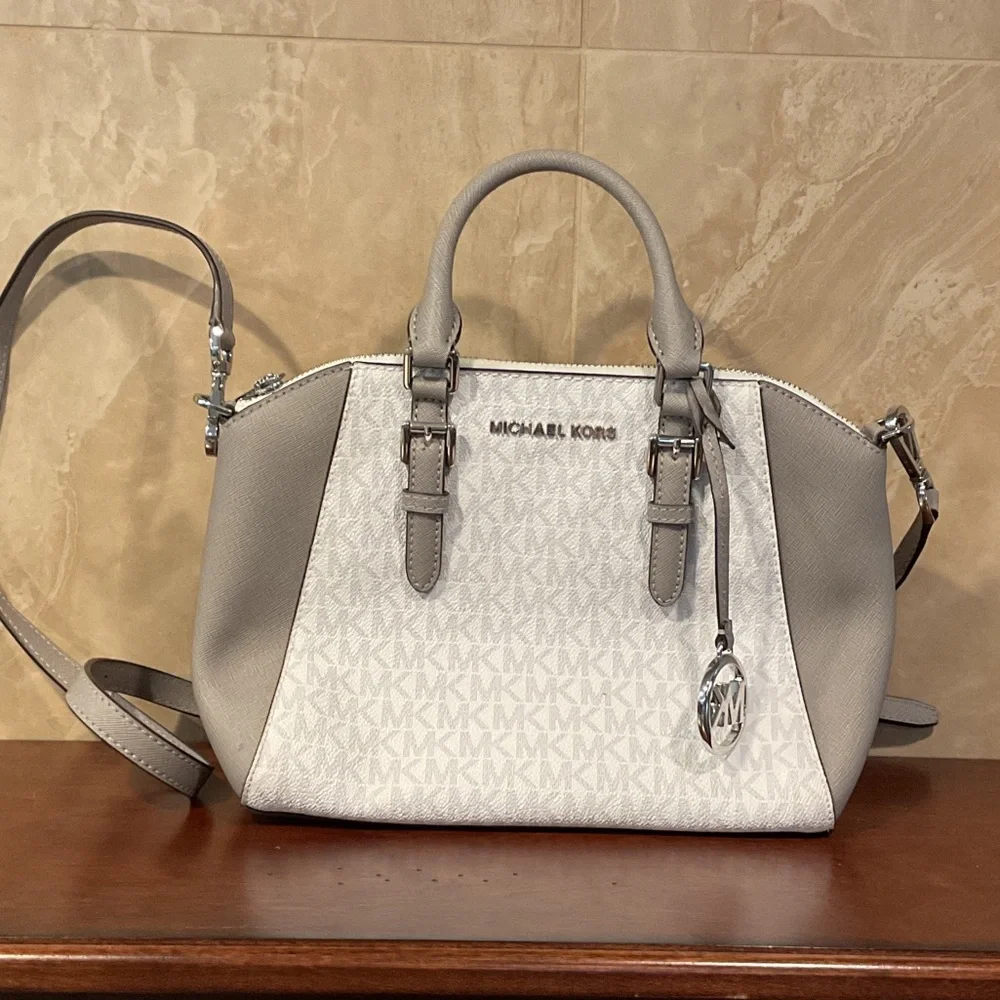 Michael Kors Two-Tone Light Gray & White Dome Satchel